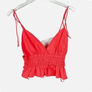 Sim & Sam Tie Shoulder Ruffle Hem Crop Top Tank Salmon Size Small S